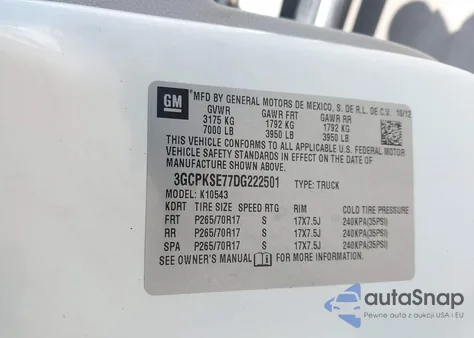 2013 Chevrolet Silverado 1500 Lt z USA, uszkodzony, nr VIN 3GCPKSE77DG222501